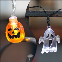 Set of 2 Halloween Themed Battery Operated String Lights with 10 LEDs – Ghost and Pumpkin