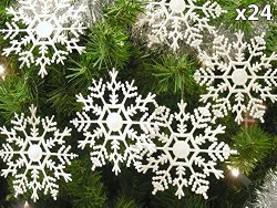 Set of 24 Snowflake Christmas Ornaments Winter Wedding Favor Birthday Party Theme Decoration for Girls – Iridescent White Glitter – 4″d