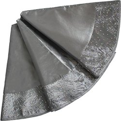 SORRENTO Faux Silk Centre,Glitter Sequin Border , Extra Large Dia 50″ Christmas Tree Skirt-Silver