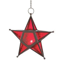 VERDUGO GIFT CO Glass Star Lantern Hanging Candle Holder Christmas, Red