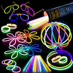 100 Glow Stick Party Pack – 100 Mixed Color 8″ Premium Glowsticks with Connectors to Make Bracelets, Glasses, Flowers, Balls and More – Bulk Wholesale Pack