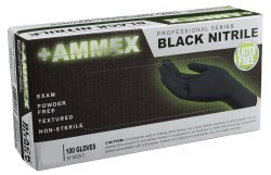 Ammex ABNPF Black Nitrile Glove, Medical Exam, Latex Free, Disposable, Powder Free, Large (Box of 100)