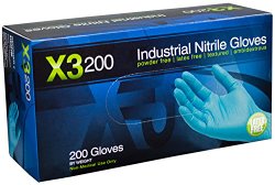 Ammex X3D Xtreme Blue Nitrile Glove, Latex Free, Disposable, Powder Free, Medium (Box of 200)
