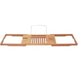 Bamboo Bathtub Caddy with Extending Sides and Adjustable Book Holder by ToiletTree Products