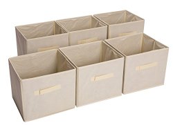 Bekith Set of 6 Foldable Fabric Storage Baskets, Beige