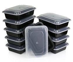 ChefLand Microwavable Food Container with Lid Bento Box, Black, 10-Pack