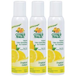 Citrus Magic 3-Pack Natural Odor Eliminating Air Freshener Spray, Tropical Lemon, 3.5-Ounce