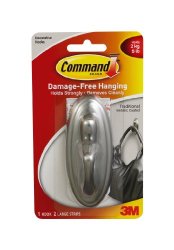 Command Traditional Large Plastic Hook with Metalic Brushed Nickel Finish