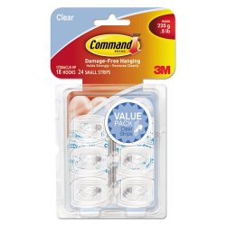 Command(TM) Mini Clear Hooks with Clear Strips 17006CLR-VP, 18 Hooks with 24 Adhesive Strips per Pack