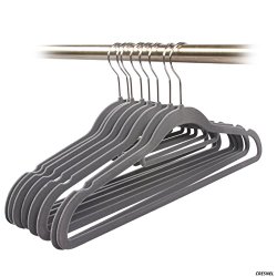 Cresnel Clothes Hanger – Ultra Thin Non-slip Velvet – Set of 50 – Heavy Duty – Gray