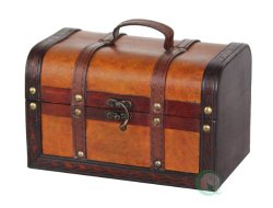 Decorative Wood Leather Treasure Box – Small Trunk Chest