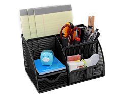 EasyPAG Mesh Desk Organizer 6 Compartment Office Supply Caddy with Drawer Pencil Holder ,Black