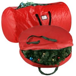 Elf Stor Deluxe Red Christmas Tree Storage Bag & Canvas 30″ Inch Wreath Bag