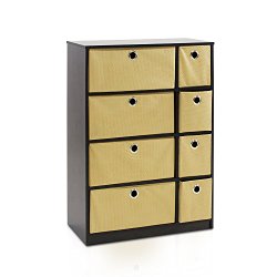 Furinno Econ 13089EX/LB Storage Organizer Cabinet with Bins, Espresso/Light Brown