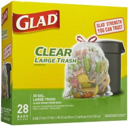 Glad Outdoor Drawstring Large Recycling Trash Bags, 30 Gallon, 28 Count