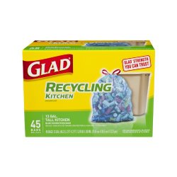 Glad Recycling Tall Kitchen Drawstring Trash Bags, Blue, 45 Count (Pack of 4)