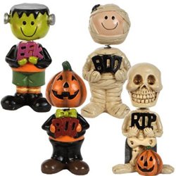 Halloween Bobblehead Characters, 5″ Jack-o-lantern, Mummy, Monster, and Skeletons Set of 4