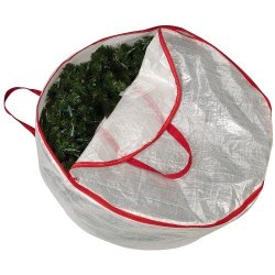 Household Essentials 30-Inch Circular Wreath Storage Bag with Red Trim