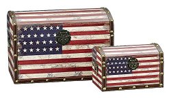 Household Essentials Decorative Storage Trunk, American Flag Design, Large and Small, Set of 2