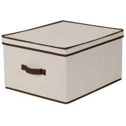 Household Essentials Jumbo Storage Box, Natural Canvas with Brown Trim