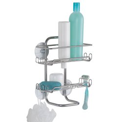 InterDesign Classico Bathroom Suction Shower Shelves, Silver
