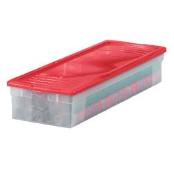 IRIS Holiday Wrapping Paper Storage Box Clear w/ Red Lid