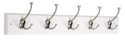 LIBERTY 129848 Hook Rail/Coat Rack with 5 Flared Tri Hooks, 27-Inch, White and Satin Nickel, Flat White and Satin Nickel