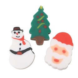Lot Of 144 Assorted Christmas Design Rubber Erasers – 1″