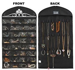 Misslo® Black Jewelry Hanging Non-woven Organizer Holder 32 Pockets 18 Hook and Loops