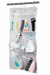 Misslo Hanging Mesh Pockets Hold 340oz/1000ml Shampoo Shower Organizer with Over the Door Hooks (15 *31 In, White)