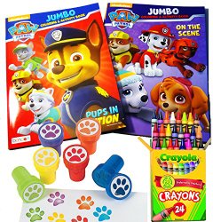 Paw Patrol Coloring & Stamper Activity Book Set – Include 2 Coloring Books, 24 Crayola Crayons and 6 Paw Stampers