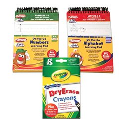 Playskool Dry Erase On-the-go Preschool Writing Activity Pads Set of 2 – Numbers (1-20), Letters (A-Z) & 8pk Crayola Dry Erase Crayons