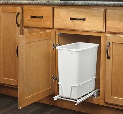 Rev-A-Shelf – RV-814PB – Single 20 Qt. Pull-Out White Waste Container with Adjustable Frame