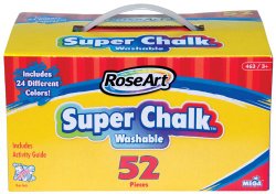 RoseArt Washable Super Chalk In A Box, 52-Pieces, Assorted Colors, Packaging May Vary (463WA-6)