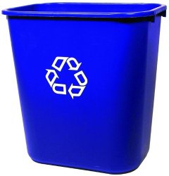 Rubbermaid FG295673 Blue Medium Deskside Recycling Container with Universal Recycle Symbol, 28-1/8 qt Capacity, 14.4″ Length x 10.25″ Width x 15″ Height