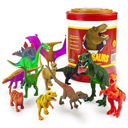 Set of 12 Large 7″ Dinosaur Assortment with Plastic Storage Drum by Imagination Generation