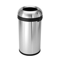 simplehuman Bullet Open Trash Can, Commercial Grade, Stainless Steel, 60 L / 15.9 Gal