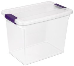 STERILITE 17631706 Clear View Latch Box with Purple Latches, 27 Quart, 6-Pack
