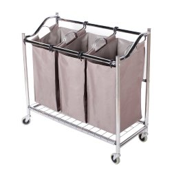 StorageManiac 3-Section Heavy Duty Laundry Hamper Sorter, Superior Steel Rolling Laundry Cart with Coating Frame