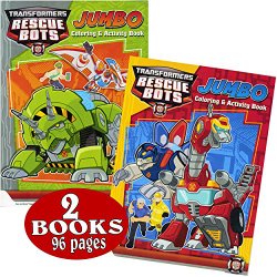 Transformers Rescue Bots Coloring and Activity Book Set (2 Books ~ 96 Pages) Dinobot, Optimus Prime, Chase, Heatwave, Blades, and Boulder
