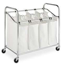 Whitmor 6097-3529-BB Chrome and Canvas Four Section Laundry Sorter