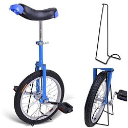 18″ Inches Wheel Skid Proof Tread Pattern Unicycle W/ Stand Uni-Cycle Bike Cycling BLUE