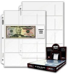 20 (Twenty Pages) – BCW Pro 4-Pocket Coupon Storage Pages (4 Horizontal Long 2 5/8 X 6 1/8 Top Loaded Slots)