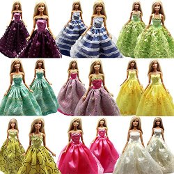 5 Pcs Handmade Fashion Wedding Party Gown Dresses & Clothes for Barbie Doll Xmas Gift