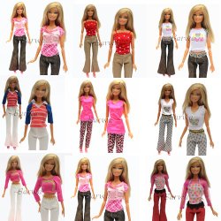 5 Sets Handmade Blouse with Trousers Pants for Barbie Doll Barbie Clothes Xmas Gift