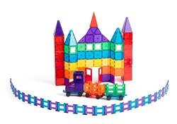 Award Winning Playmags Clear Colors Magnetic Tiles Deluxe Building Set 150 Piece Set – Includes 2 Cars + Free Bonus Bag