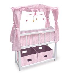Badger Basket Canopy Doll Crib with Baskets, Bedding & Mobile (fits American Girl dolls)