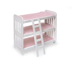 Badger Basket Triple Doll Bunk Bed with Ladder and Pink Gingham Mats (fits American Girl dolls)