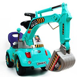 Blue Digger scooter, Ride-on excavator, Pulling cart, Pretend play construction truck by POCO DIVO