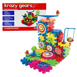 Gear Building Toy Set – Interlocking Learning Blocks – Motorized Spinning Gears – 81 Piece Playground Edition by Krazy Gears
